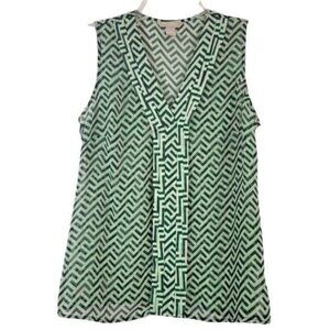 Banana Republic Sleeveless Blouse Sheer Geometric Green Black‎ Womens Medium